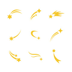 Set of Shooting Star icon collection. Star, Rising star, falling star symbol. shooting star silhouette vector icon set, black color and white background.eps10