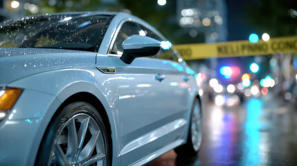 Nighttime wet road incident with medical response and reflective warnings