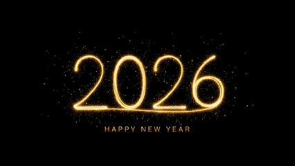 2026 New Year celebration &mdash; gold glitter typography with sparkling lights, festive and luxurious

