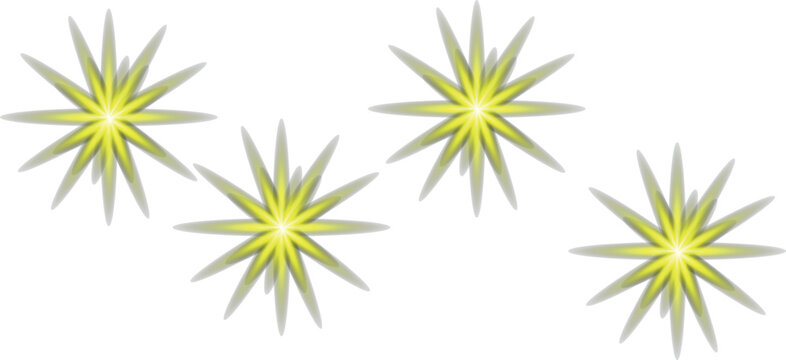 Light effect Four yellow starburst lights isolated on transparent background