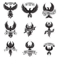 Monochrome Intricate Phoenix Illustration Banner Rise Stronger Text