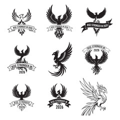 Black White Phoenix Rising Detailed Line Art Rise Stronger 2026
