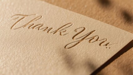 Elegant Embossed Thank You Card on Textured Background.