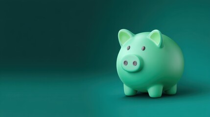 Cute mint green piggy bank on a turquoise background, symbolizing savings, finance, and childhood, appealing for personal budgeting and financial planning.