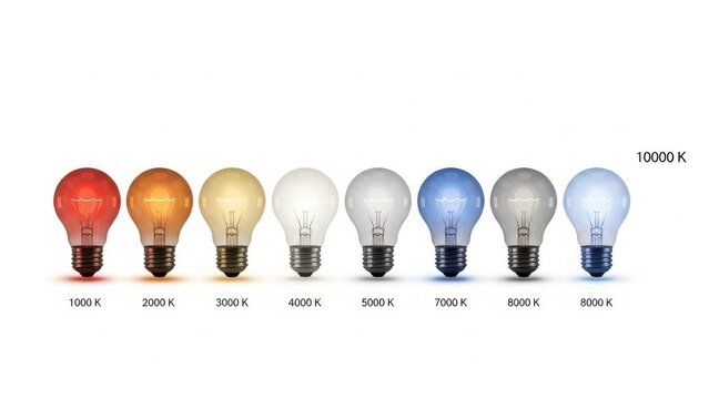 Color temperature scale of light bulbs isolated on transparent background