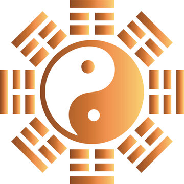 A vibrant depiction of a yin and yang symbol surrounded by eight trigrams showcasing eastern philosophy and balance on transparent background
