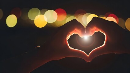 Hands Forming Heart at Night