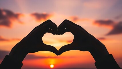 Hands Forming Heart at Sunset