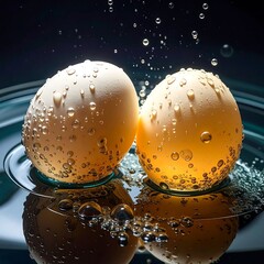 Two eggs in water, illuminated