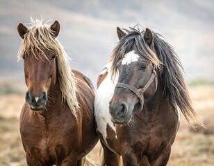 Two horses in a field, close-up