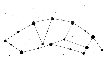 A grayscale depiction of a constellation with connected dots and surrounding starfield