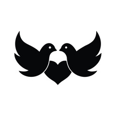 Love Birds Silhouette with Heart Symbol &ndash; Romantic Valentine Icon Vector