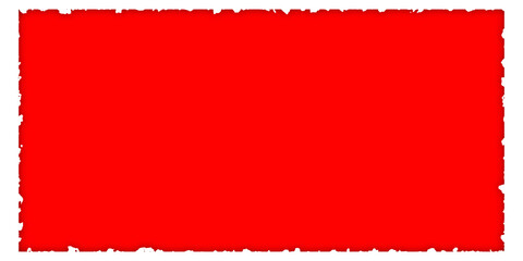 A vibrant red rectangular shape with slightly textured and uneven edges on a white background.