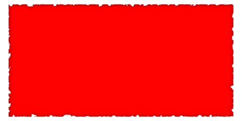 A vibrant red rectangular shape with slightly textured and uneven edges on a white background.