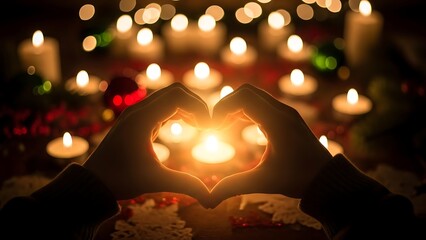 Hands forming heart with candles
