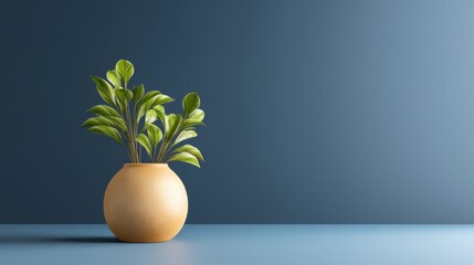 Elegant Indoor Plant in Modern Terracotta Pot on Stylish Blue Surface with Minimalist Decor Accents for Contemporary Home Aesthetics