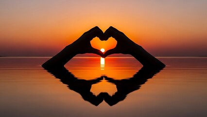 Sunset Hands Heart Reflection