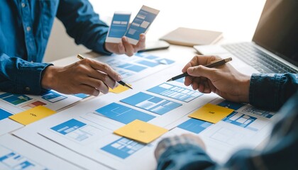 Two people collaborating on a mobile app design