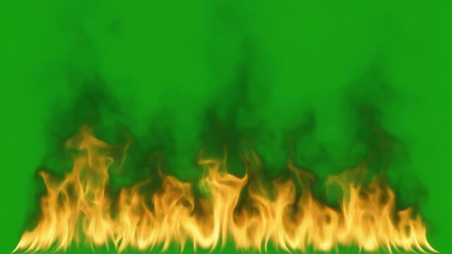 Dynamic Blazing Fire and Dark Smoke Swirling Effect on Green Screen, High Contrast Isolated Visual Element for Compositing Video Projects