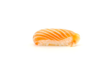 Salmon sushi on a white background.