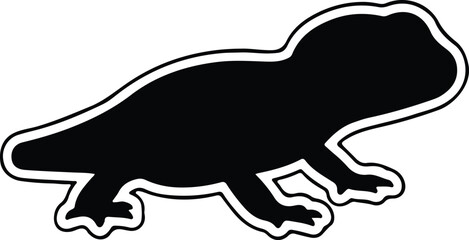 Silhouette of a salamander lizard with white outline Vector Illustration