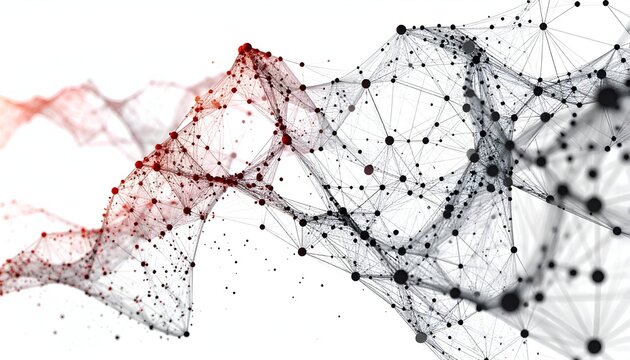 Abstract rendering of a network of interconnected points, transitioning colors - Powered by Adobe