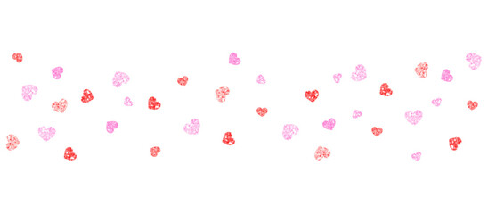 Falling pink and red heart glitter confetti overlay on transparent, valentine love sparkle effect, romantic celebration background