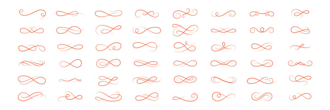 Infinity Loop Line Elements Set  Decorative Swirl, Endless Symbol and Curved Loop Vector Collection for Design and Ornament . eps10