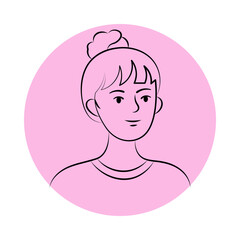 Casual Woman Avatar with Hair Bun Outline Illustration