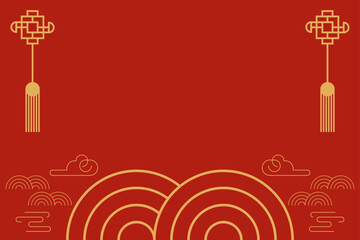 Chinese new year ornament on red background. Vector flat illustration for invitation, flyers, posters, greeting cards.