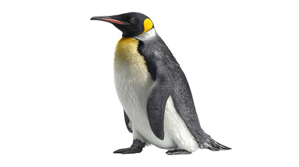 Naklejka premium King penguin standing upright isolated on transparent background looking sideways