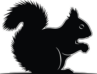 Silhouette Cute Squirrel Eating Nut Side View Isolated Vector Illustration
