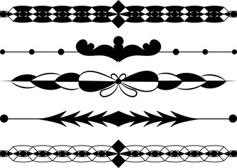 Geometric ornamental border and page divider design set with decorative black horizontal elements perfect for layouts, frames and graphic design.