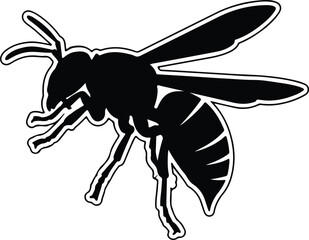 Silhouette flying hornet insect side view detailed monochrome outline vector illustration