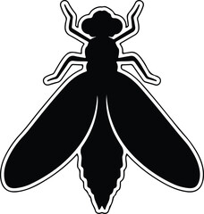 Silhouette Flying Insect Icon Black Shape with Clean White Outline Vector Illustration