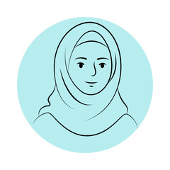Muslim Woman Avatar with Hijab Minimal Outline Illustration