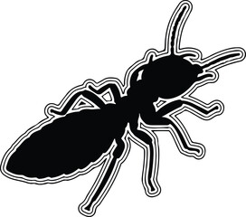 Silhouette of an ant with outline on white background Vector Illustration