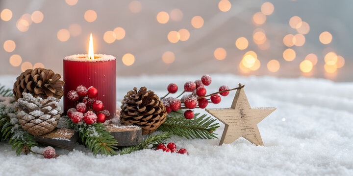 Red Candle With Christmas Decoration