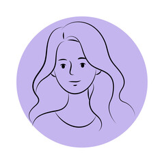 Young Woman Avatar with Long Hair Outline Illustration