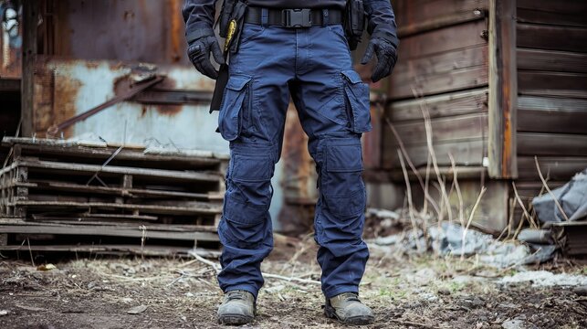 matching navy blue tactical pants with utility pockets