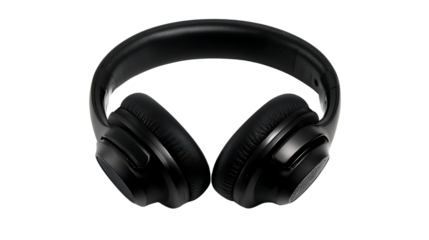 Black overear headphones with cushioned ear cups isolated on transparent background