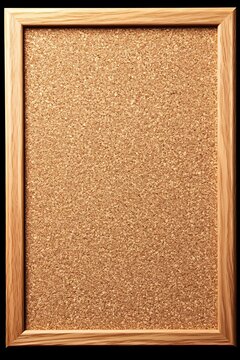 Cork board with wooden frame for notes or presentation on black background