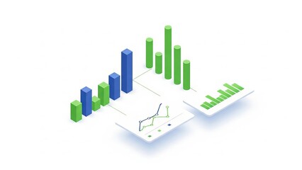 Isometric Data Analytics Bar Chart Illustration