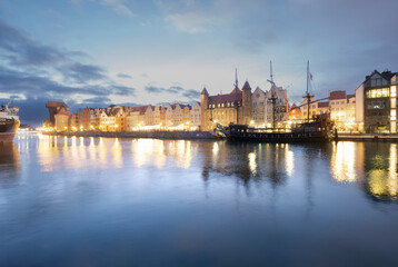 Fototapeta premium Gdansk Poland old town waterfront at sunset