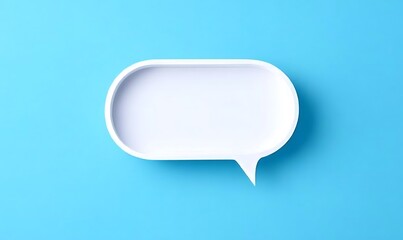 Blank white speech bubble frame on light blue background for text message mockup