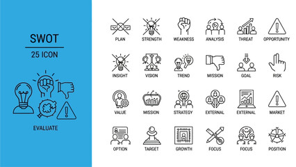 Naklejka premium SWOT Analysis Business Strategy Planning Icons and Symbols