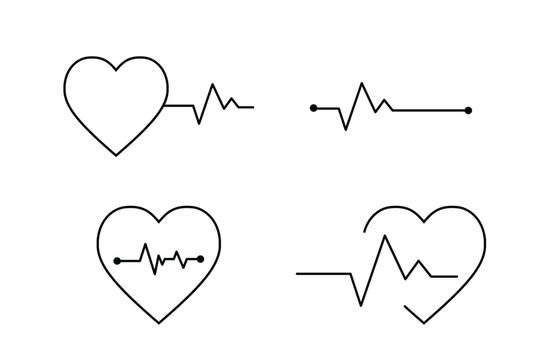 Heart Beat Line Icon Set ECG Pulse Medical Cardiology Symbols Vector Isolated on White Background.eps10