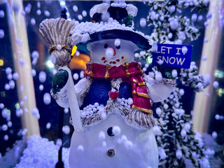 Winter Wonderland Snowman Figurine with Falling Snowflakes