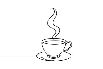 Minimal Line Art Coffee Cup with Steam Illustration