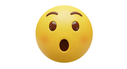 Fototapeta premium Surprised yellow emoji face with open mouth expressing shock and amazement on white background